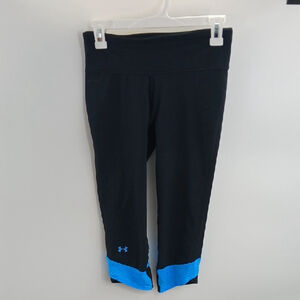 Under Armour Womens Capri Leggings Size S Black Blue Trim Athletic Pants